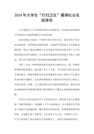 2024年大学生“打扫卫生”暑期社会实践报告