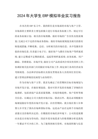 2024年大学生ERP模拟毕业实习报告