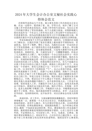 2024年大学生会计办公室文秘社会实践心得体会范文