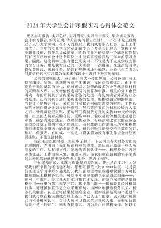 2024年大学生会计寒假实习心得体会范文