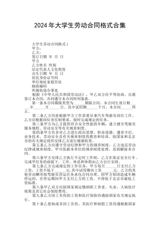 2024年大学生劳动合同格式合集