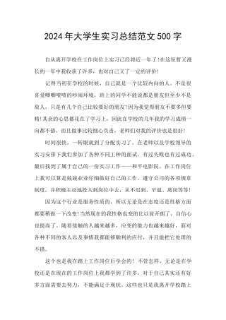2024年大学生实习总结范文500字