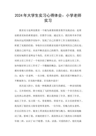2024年大学生实习心得体会：小学教师实习