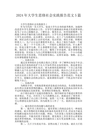2024年大学生思修社会实践报告范文5篇