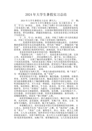 2024年大学生暑假实习总结