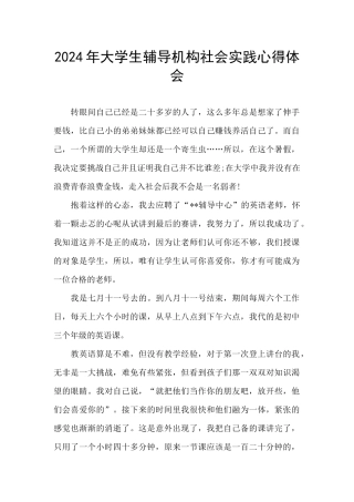 2024年大学生辅导机构社会实践心得体会