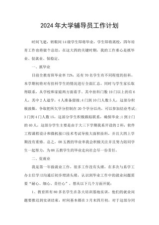 2024年大学辅导员工作计划