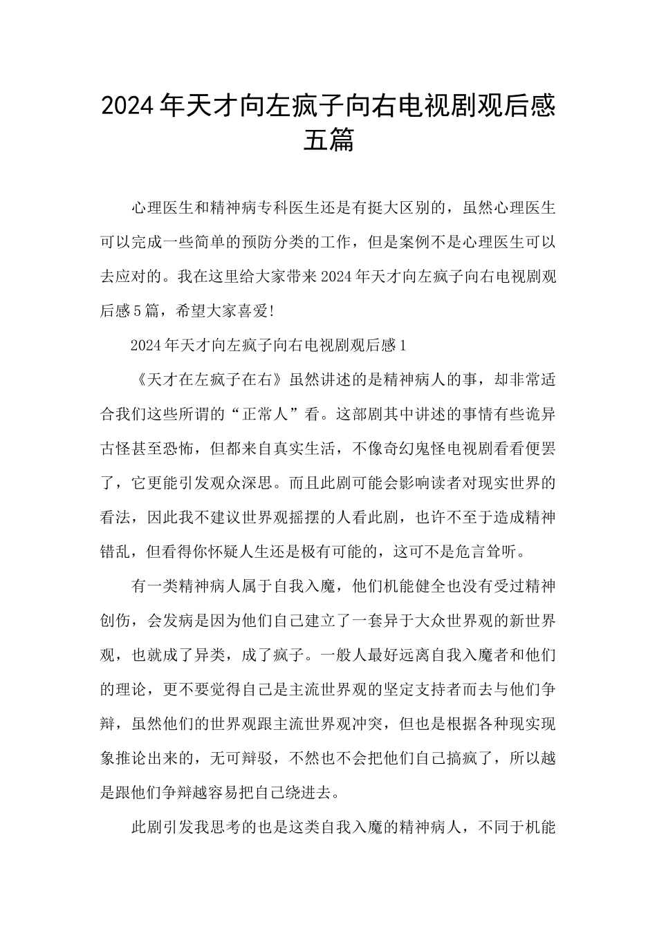 2024年天才向左疯子向右电视剧观后感五篇_第1页