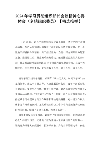 2024年学习贯彻组织部长会议精神心得体会