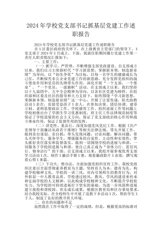 2024年学校党支部书记抓基层党建工作述职报告