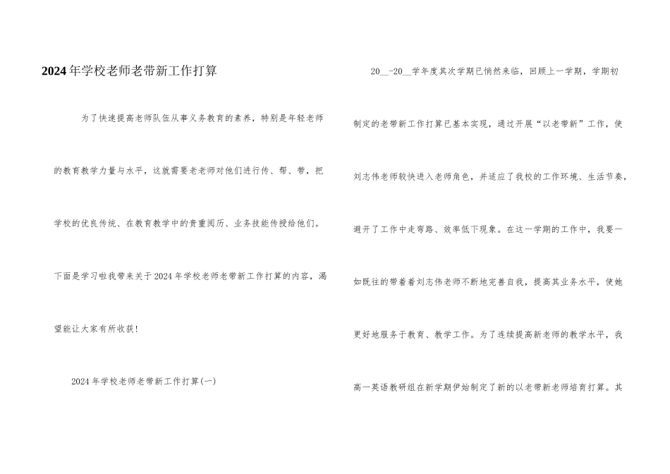 2024年学校教师老带新工作计划_第1页