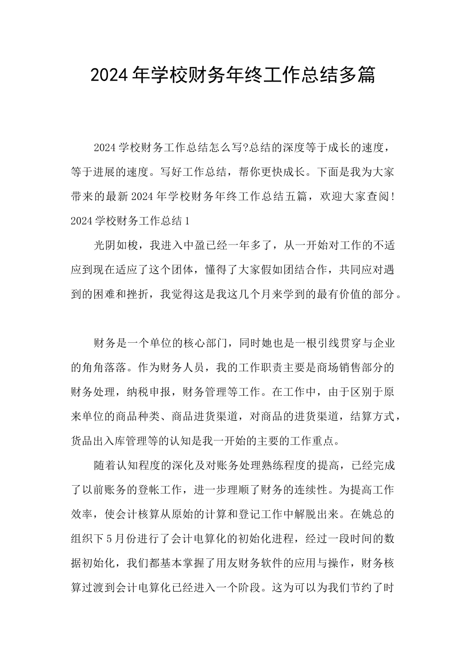 2024年学校财务年终工作总结多篇_第1页