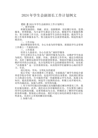 2024年学生会副部长工作计划例文