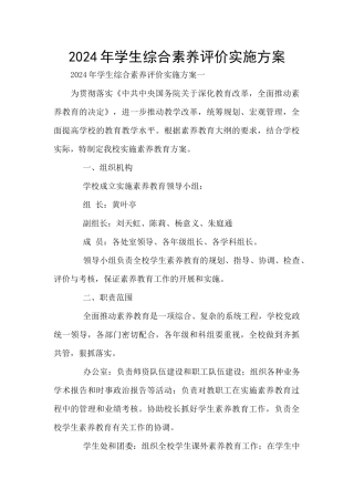 2024年学生综合素质评价实施方案