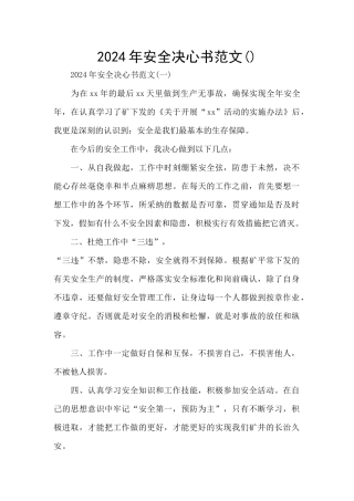 2024年安全决心书范文