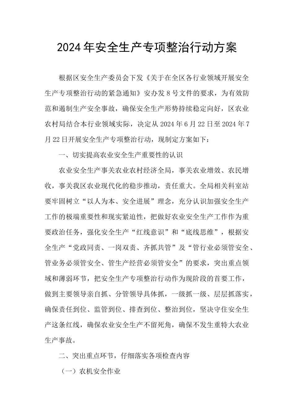 2024年安全生产专项整治行动方案_第1页