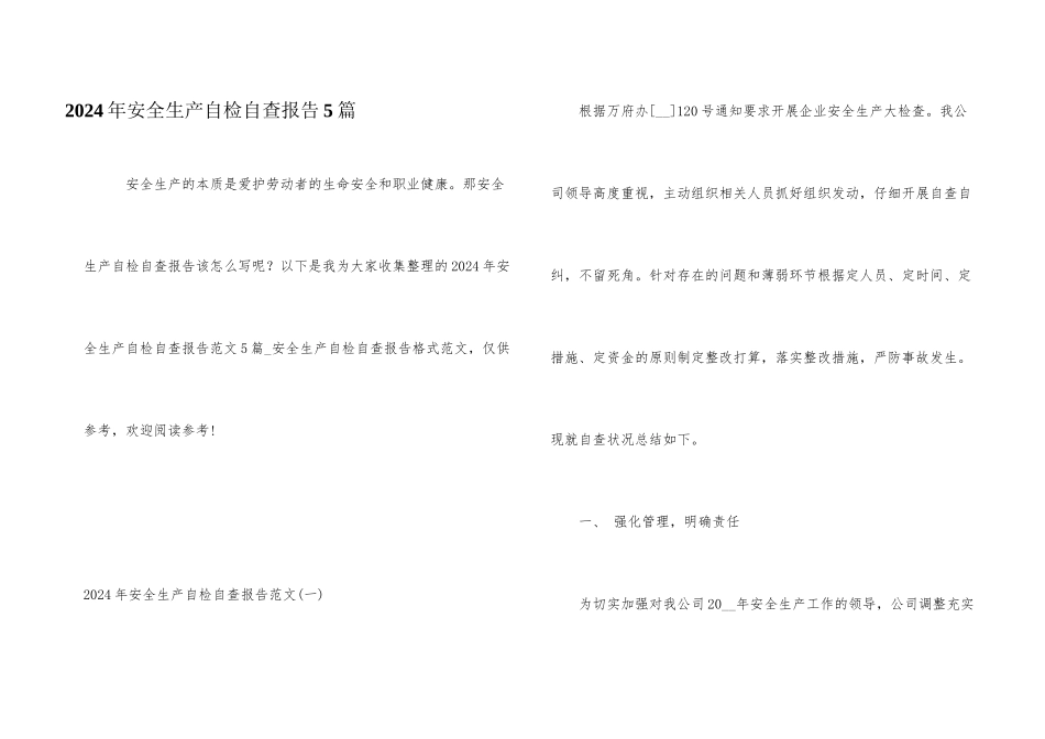 2024年安全生产自检自查报告5篇_第1页