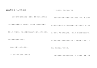 2024年安监个人工作总结