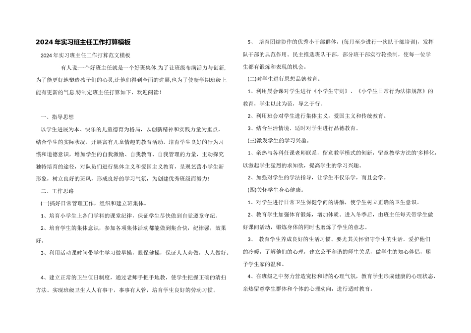 2024年实习班主任工作计划模板_第1页