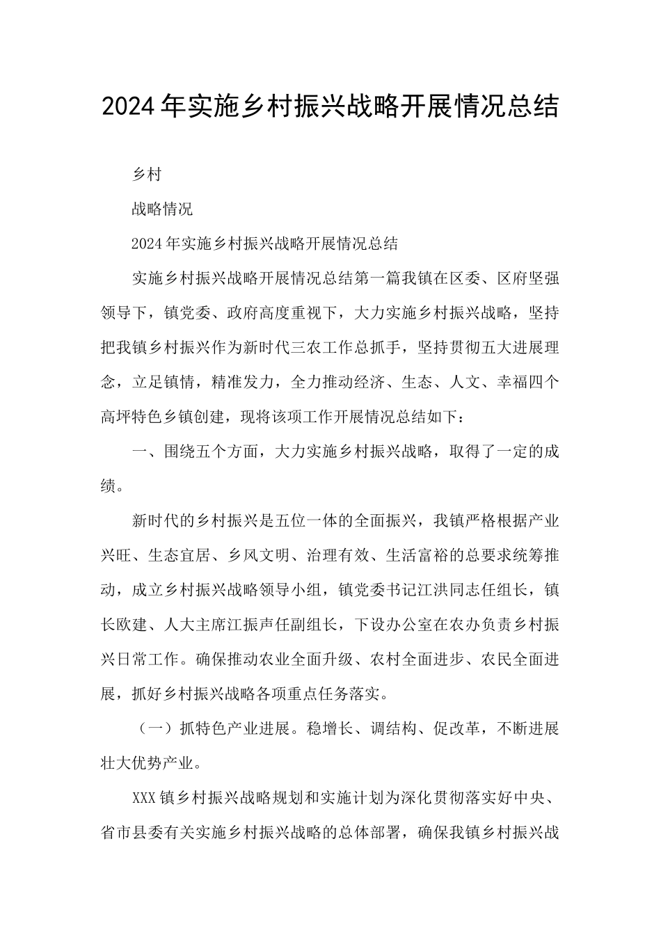 2024年实施乡村振兴战略开展情况总结_第1页