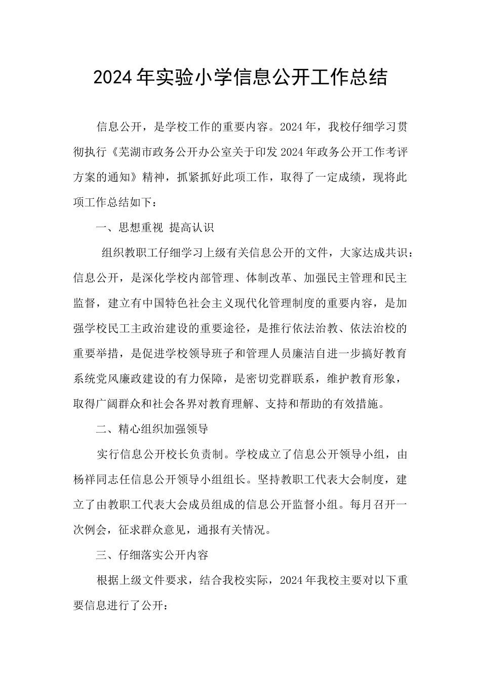 2024年实验小学信息公开工作总结_第1页