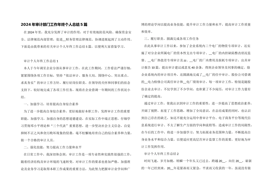 2024年审计部门工作年终个人总结5篇_第1页