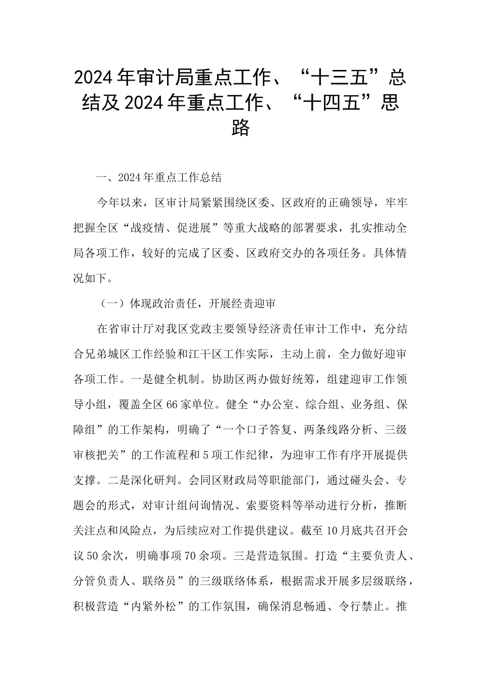 2024年审计局重点工作、“十三五”总结及2024年重点工作、“十四五”思路_第1页