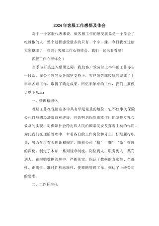 2024年客服工作感悟及体会