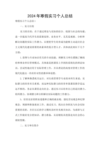 2024年寒假实习个人总结