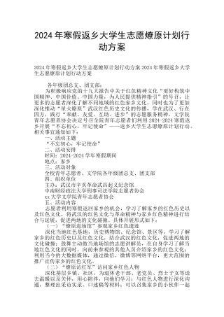 2024年寒假返乡大学生志愿燎原计划行动方案