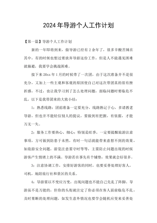 2024年导游个人工作计划