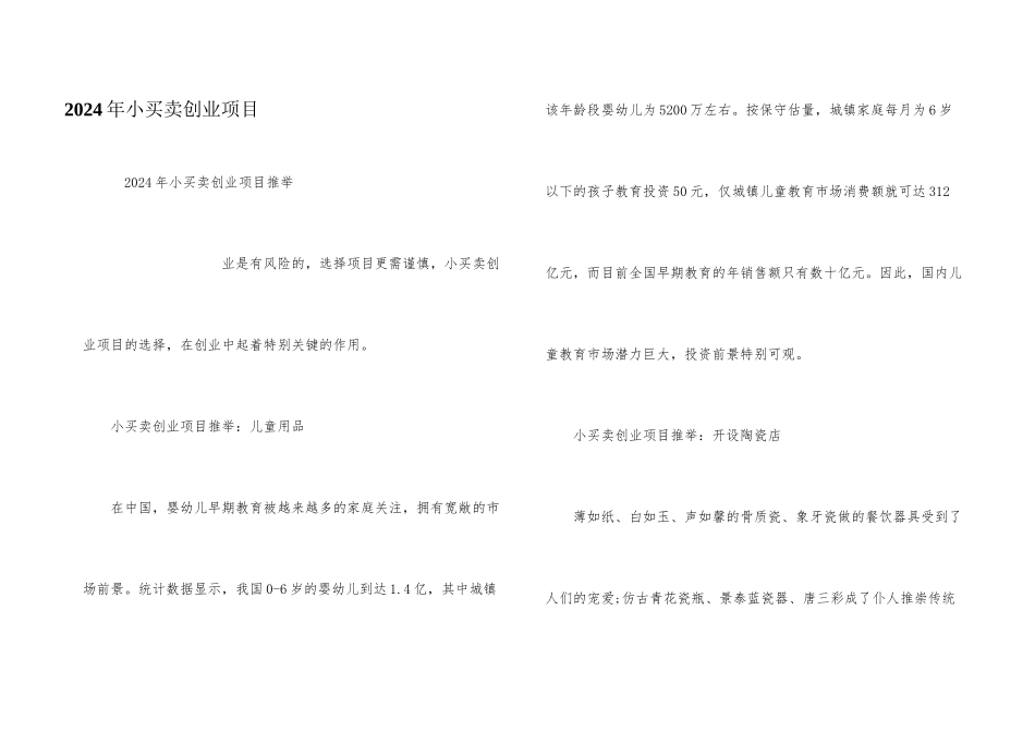 2024年小买卖创业项目_第1页