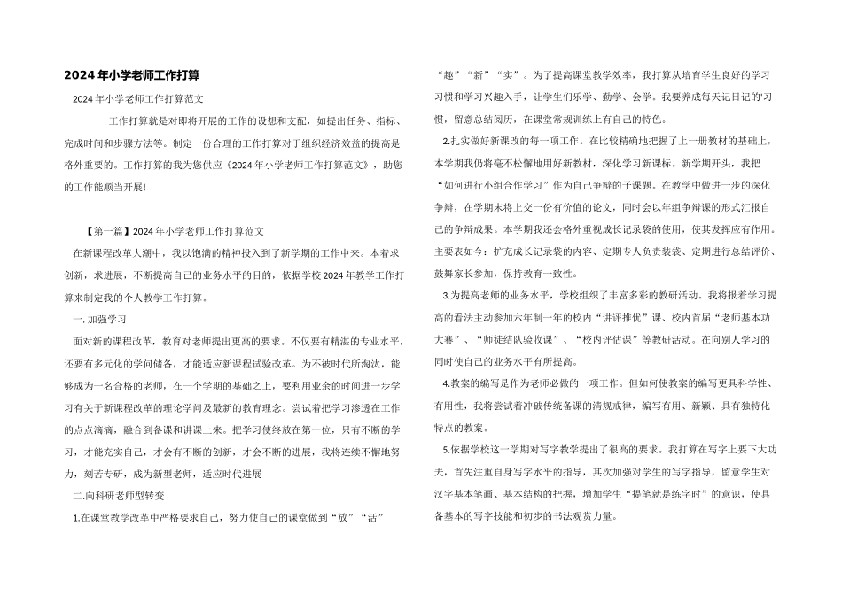 2024年小学教师工作计划_第1页