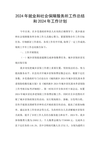 2024年就业和社会保障服务所工作总结和2024年工作计划