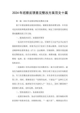 2024年巡察反馈意见整改方案范文十篇