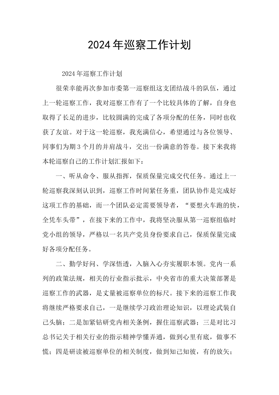 2024年巡察工作计划_第1页