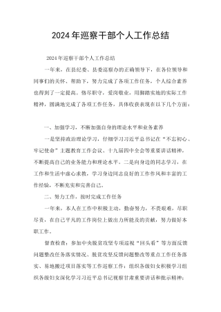 2024年巡察干部个人工作总结