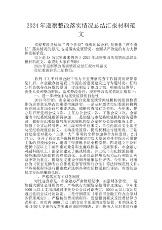 2024年巡察整改落实情况总结汇报材料范文