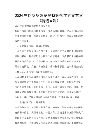 2024年巡察反馈意见整改落实方案范文