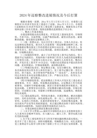 2024年巡察整改进展情况及今后打算