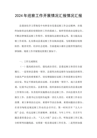 2024年巡察工作开展情况汇报情况汇报