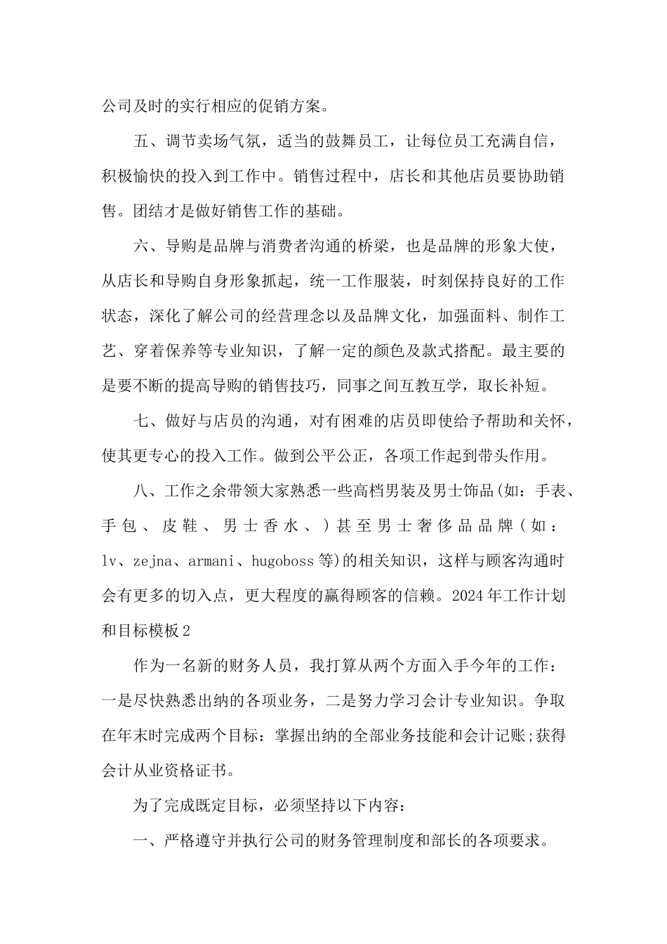 2024年工作计划和目标模板_第2页