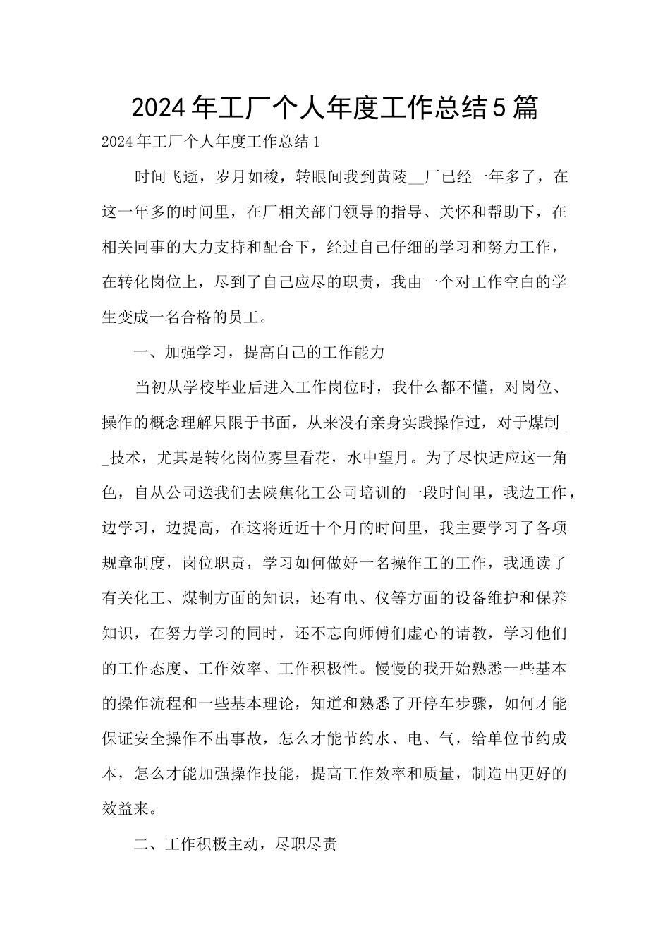 2024年工厂个人年度工作总结5篇_第1页