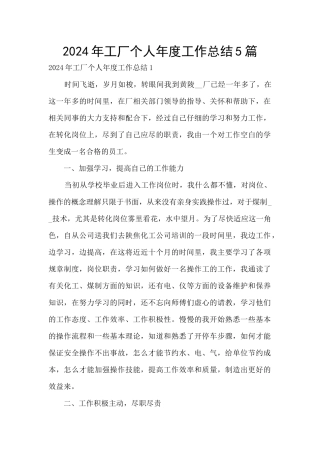 2024年工厂个人年度工作总结5篇
