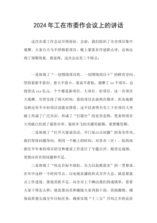 2024年工在市委作会议上的讲话