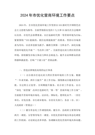 2024年市优化营商环境工作要点