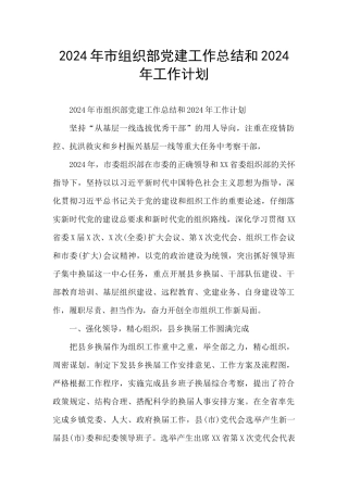 2024年市组织部党建工作总结和2024年工作计划