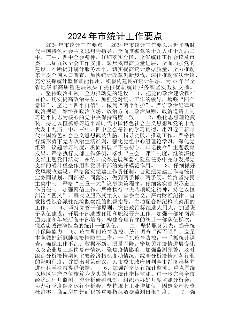 2024年市统计工作要点_第1页