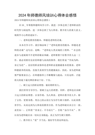 2024年师德师风培训心得体会感悟