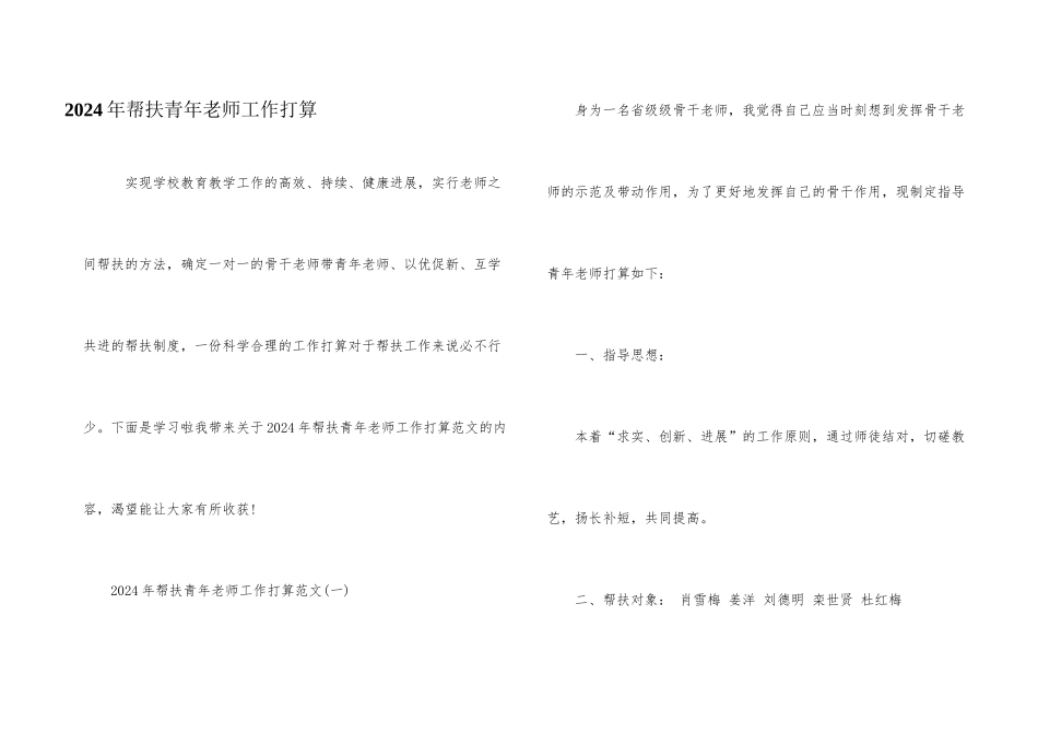 2024年帮扶青年教师工作计划_第1页